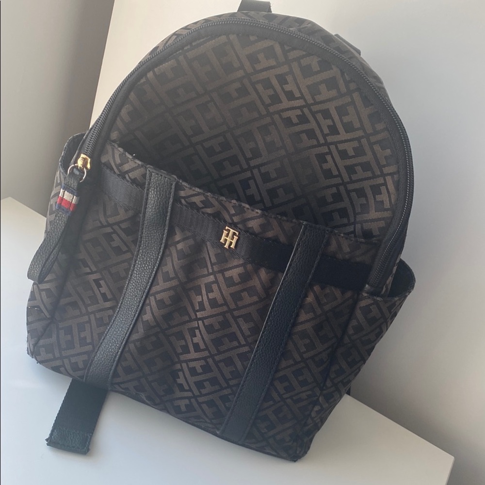 Tommy Hilfiger Black  Backpack with Monogram Design